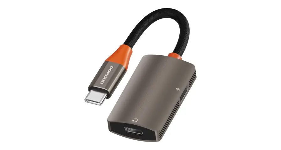 Porodo AudioLink Duo USB-C Interface Audio and Charge Splitter - Black & Orange 1 Porodo AudioLink Duo USB-C Interface Audio and Charge Splitter - Black & Orange