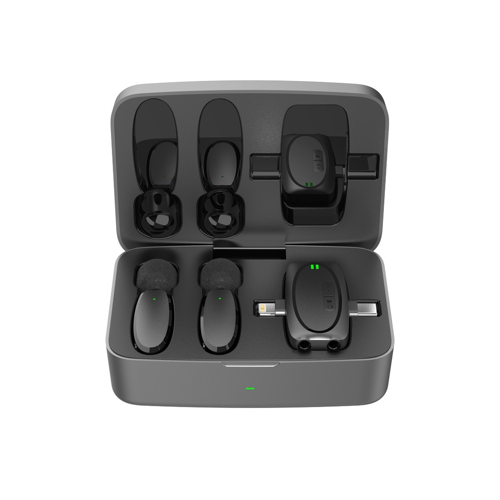 Porodo Dual Connector Lavalier Microphone Dual Mic with Charging Case- Black 1 Porodo Dual Connector Lavalier Microphone Dual Mic with Charging Case- Black