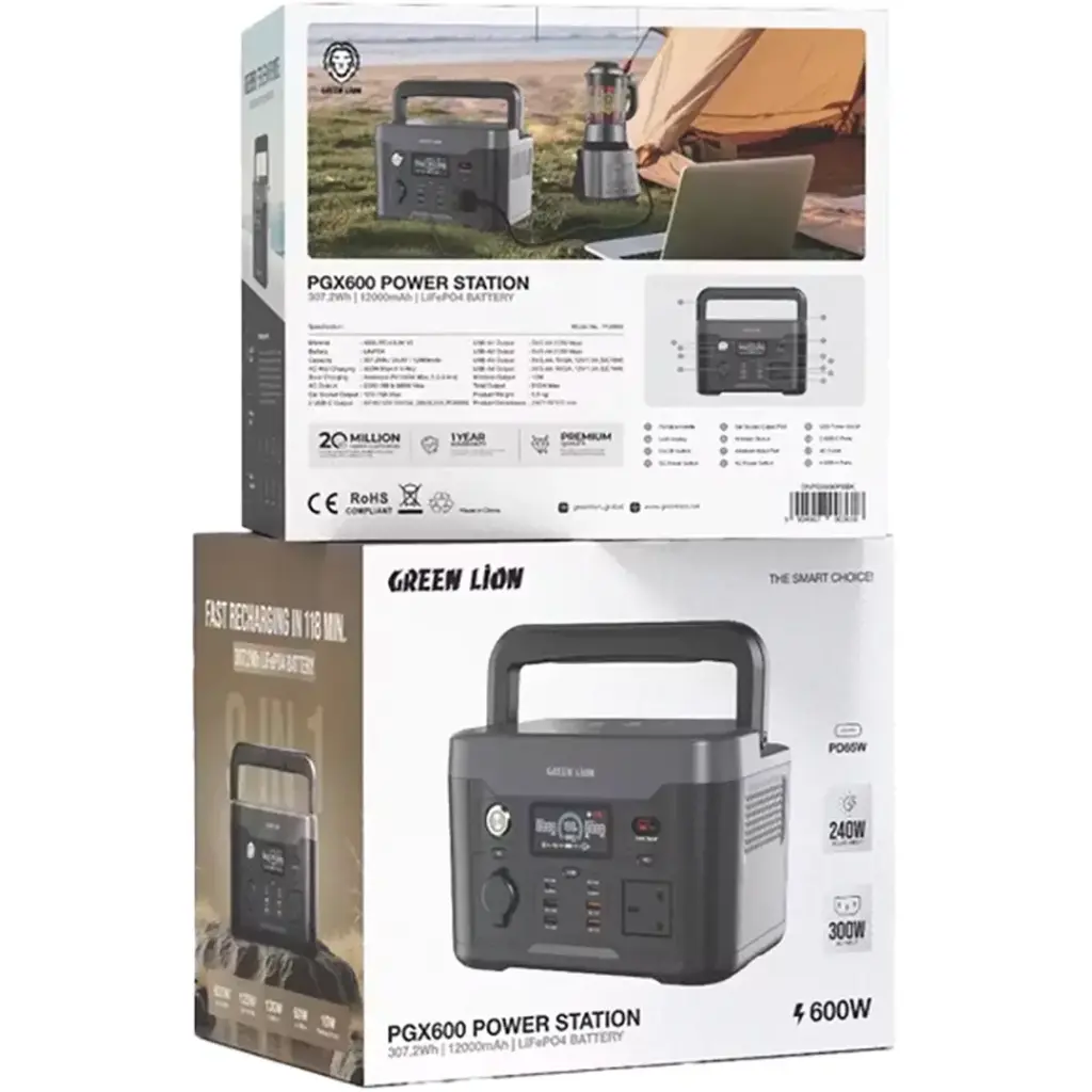Green Lion PGX600 Power Station with 307.2Wh & 12000mAh LiFePO4 Battery 4 Green Lion PGX600 Power Station with 307.2Wh & 12000mAh LiFePO4 Battery - Image 4