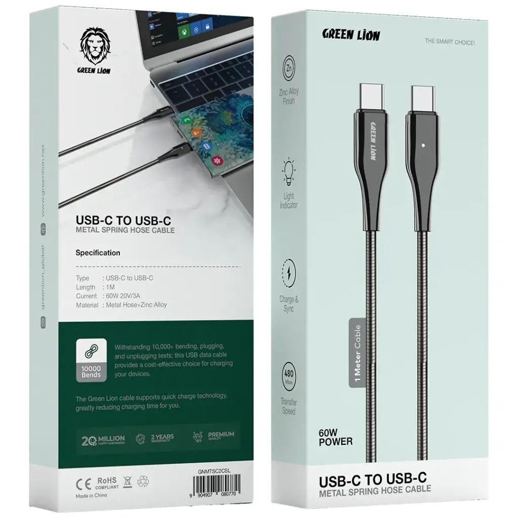 Green Lion USB-C To USB-C Metal Spring Hose Cable 3 Green Lion USB-C To USB-C Metal Spring Hose Cable - Image 3