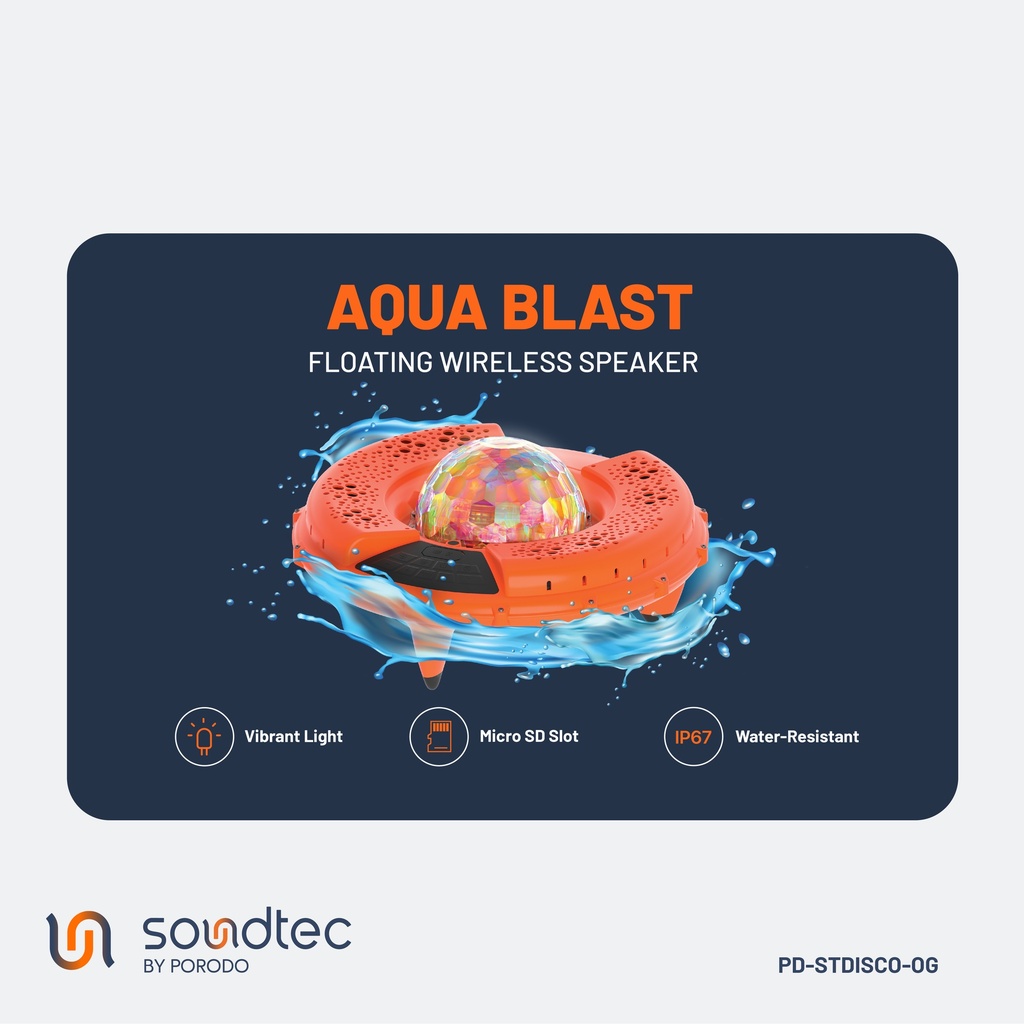 Porodo Soundtec Disco LED Light Floating Waterproof Speaker - Orange 6 Porodo Soundtec Disco LED Light Floating Waterproof Speaker - Orange - Image 6