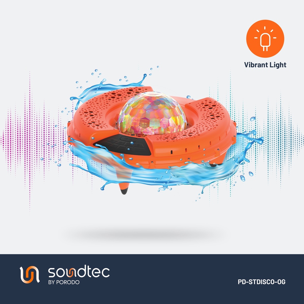 Porodo Soundtec Disco LED Light Floating Waterproof Speaker - Orange 7 Porodo Soundtec Disco LED Light Floating Waterproof Speaker - Orange - Image 7