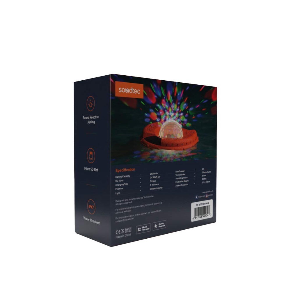 Porodo Soundtec Disco LED Light Floating Waterproof Speaker - Orange 3 Porodo Soundtec Disco LED Light Floating Waterproof Speaker - Orange - Image 3