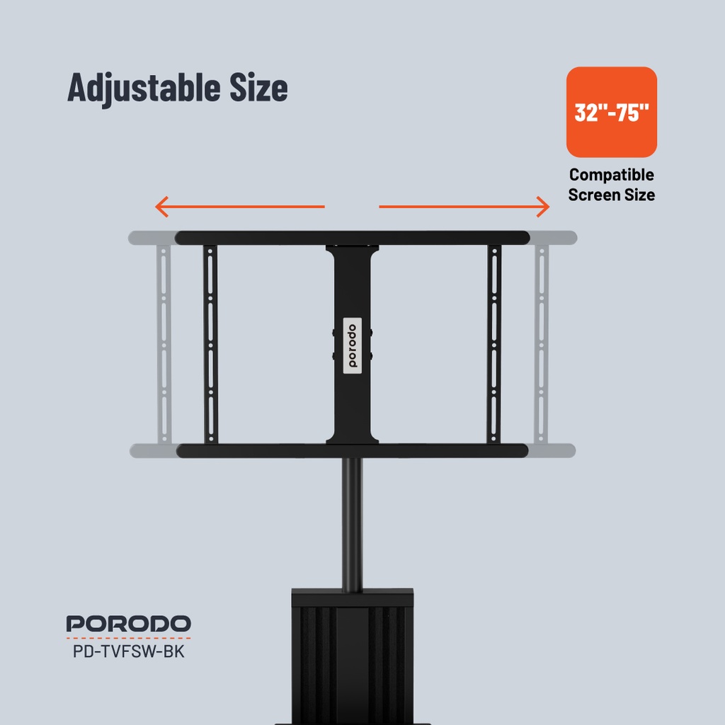 Porodo 32"-75" TV Floor Stand With Wheels 6 Porodo 32"-75" TV Floor Stand With Wheels - Image 6