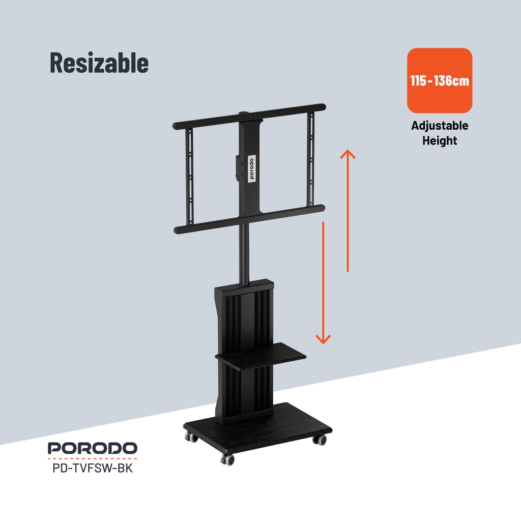 Porodo 32"-75" TV Floor Stand With Wheels 7 Porodo 32"-75" TV Floor Stand With Wheels - Image 7