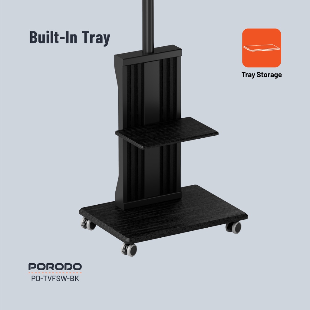 Porodo 32"-75" TV Floor Stand With Wheels 5 Porodo 32"-75" TV Floor Stand With Wheels - Image 5