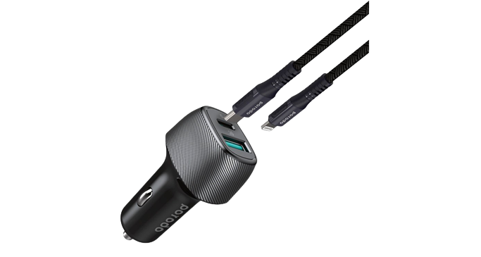 Porodo Dual Port Car Charger with Braided Type-C to Lightning Cable 1 Porodo Dual Port Car Charger with Braided Type-C to Lightning Cable