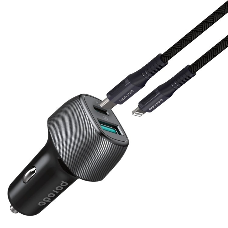 Porodo Dual Port Car Charger with Braided Type-C to Lightning Cable 2 Porodo Dual Port Car Charger with Braided Type-C to Lightning Cable - Image 2