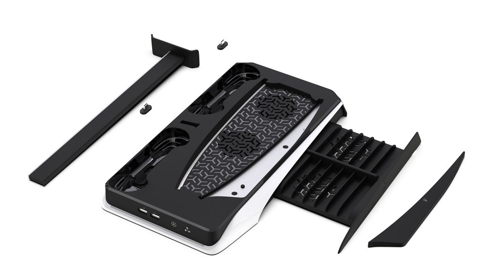 Porodo Gaming Multi-Function PS5 and Headphone Cooling and Charging Hub - Black/White 4 Porodo Gaming Multi-Function PS5 and Headphone Cooling and Charging Hub - Black/White - Image 4