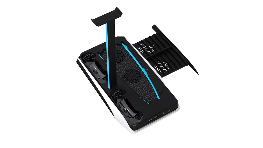 Porodo Gaming Multi-Function PS5 and Headphone Cooling and Charging Hub - Black/White 3 Porodo Gaming Multi-Function PS5 and Headphone Cooling and Charging Hub - Black/White - Image 3