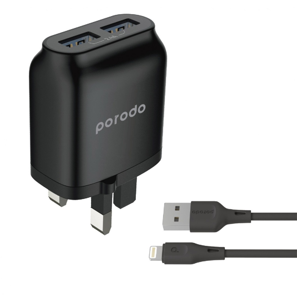 Porodo Dual USB Wall Charger 2.4A with Improved Version PVC Lightning Cable 1.2m 2 Porodo Dual USB Wall Charger 2.4A with Improved Version PVC Lightning Cable 1.2m - Image 2