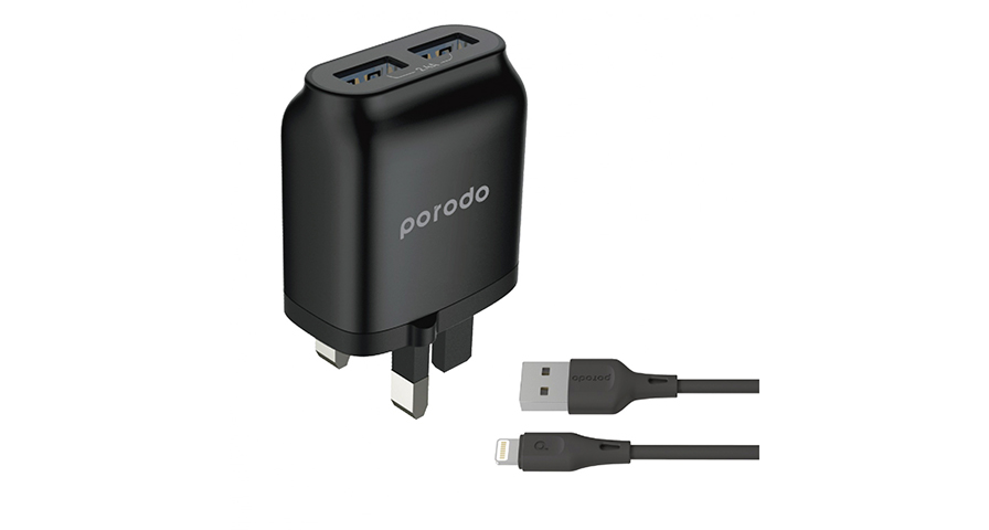 Porodo Dual USB Wall Charger 2.4A with Improved Version PVC Lightning Cable 1.2m 1 Porodo Dual USB Wall Charger 2.4A with Improved Version PVC Lightning Cable 1.2m