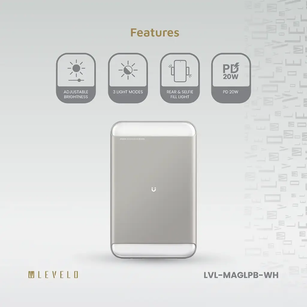 Levelo MagLight Portable Power Bank 8000mAh - White 2 Levelo MagLight Portable Power Bank 8000mAh - White - Image 2