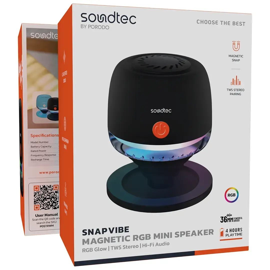 Porodo Soundtec Snap Vibe Magnetic RGB Mini Speaker 3 Porodo Soundtec Snap Vibe Magnetic RGB Mini Speaker - Image 3