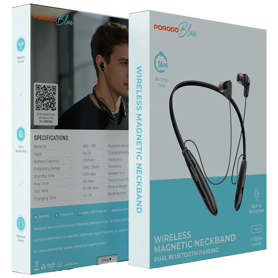 Porodo Blue Wireless Magnetic Neckband Dual Bluetooth Pairing 4 Porodo Blue Wireless Magnetic Neckband Dual Bluetooth Pairing - Image 4