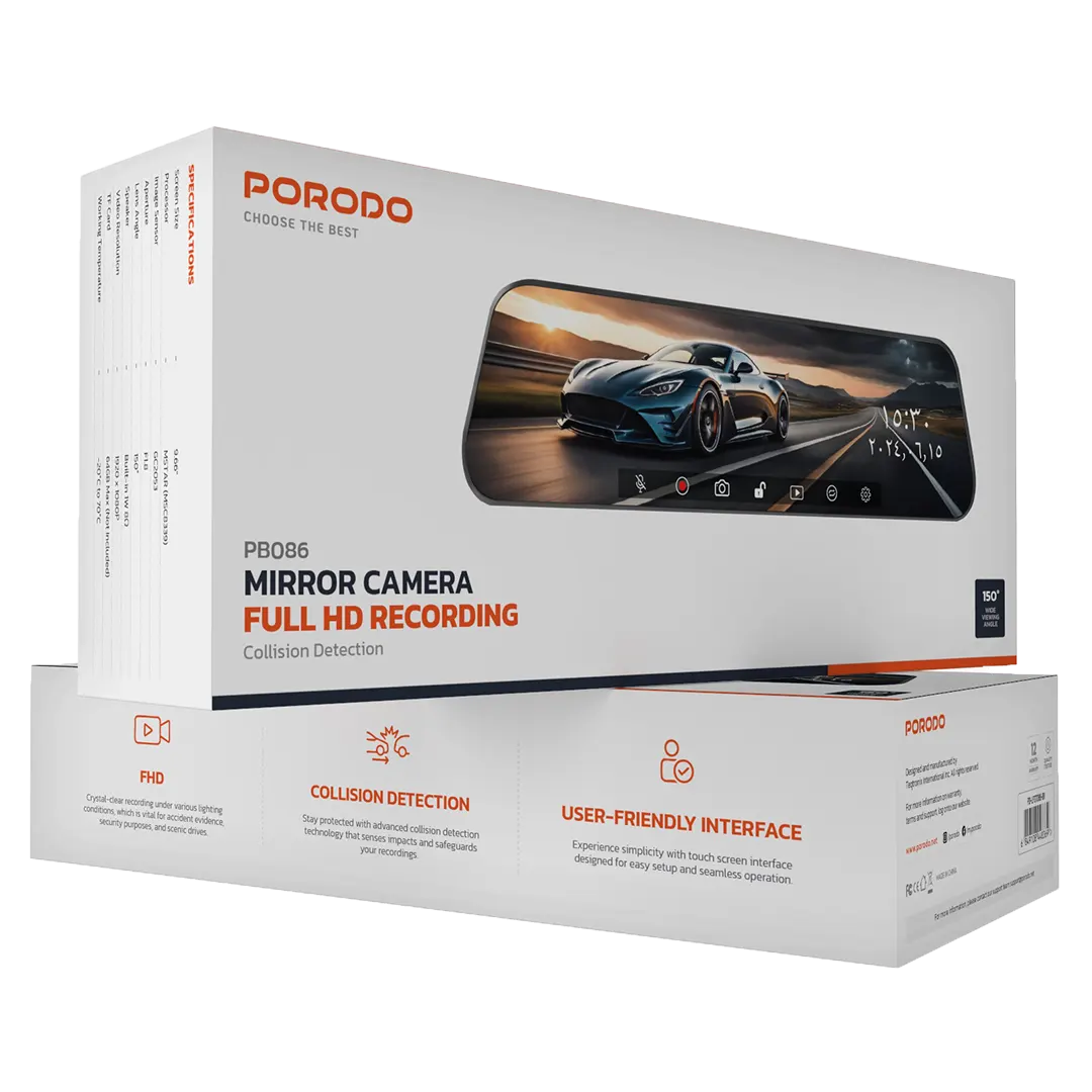 Porodo Mirror Camera Full HD Recording 2 Porodo Mirror Camera Full HD Recording - Image 2