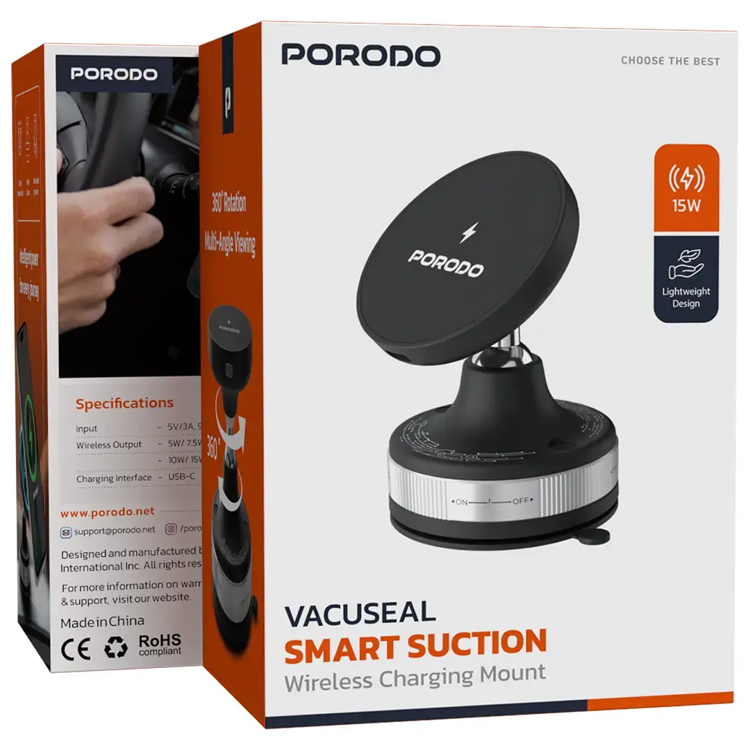 Porodo Vacuseal Smart Suction Wireless Charging Mount 2 Porodo Vacuseal Smart Suction Wireless Charging Mount - Image 2