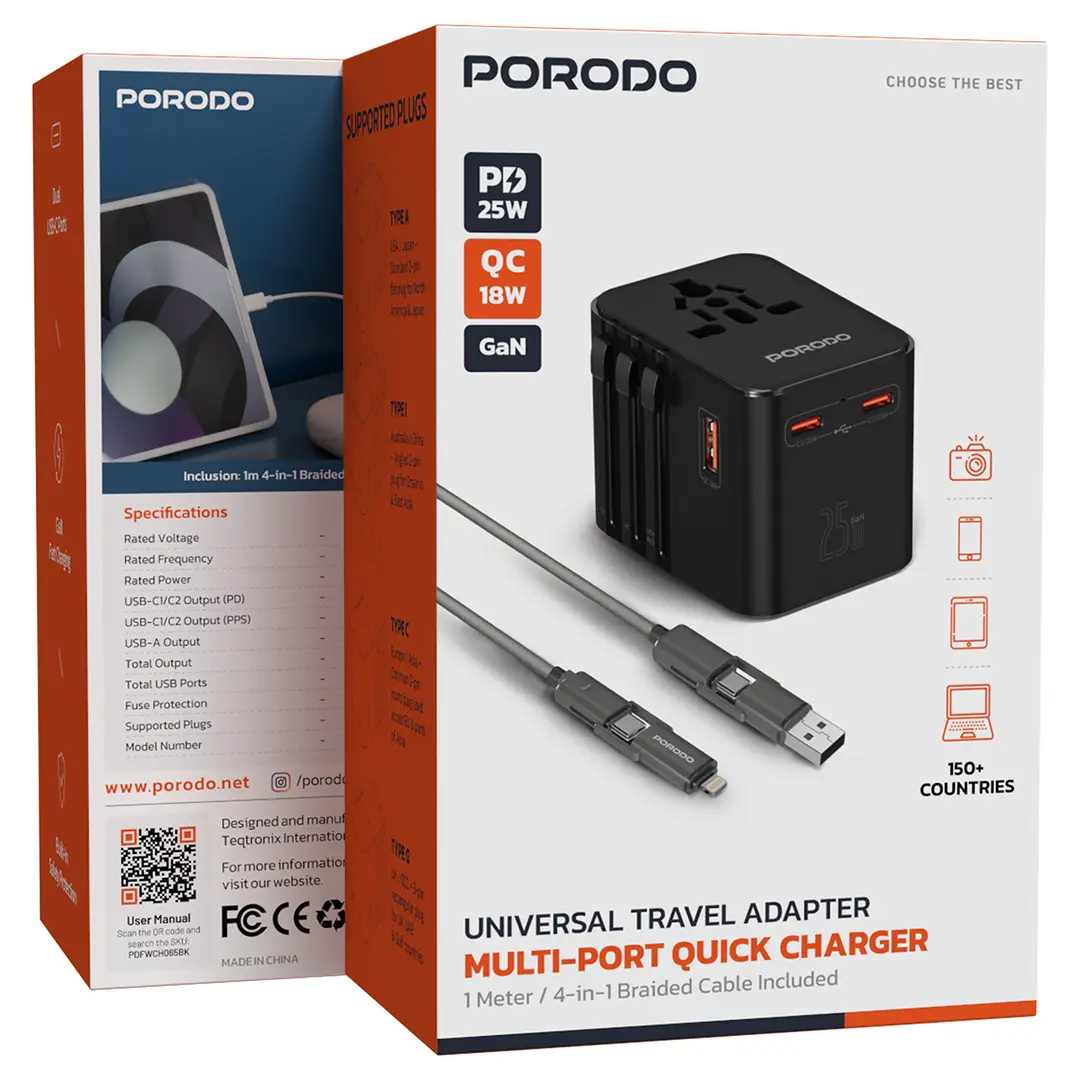 Porodo GaN Universal Travel Multi-Port Quick Charger - Black 2 Porodo GaN Universal Travel Multi-Port Quick Charger - Black - Image 2