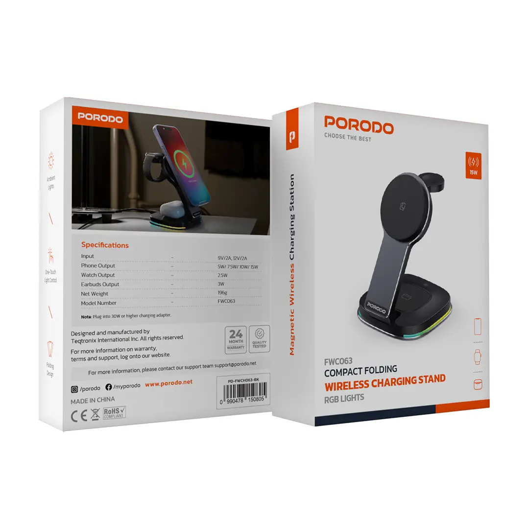 Porodo Compact Folding Wireless Charging Stand 2 Porodo Compact Folding Wireless Charging Stand - Image 2