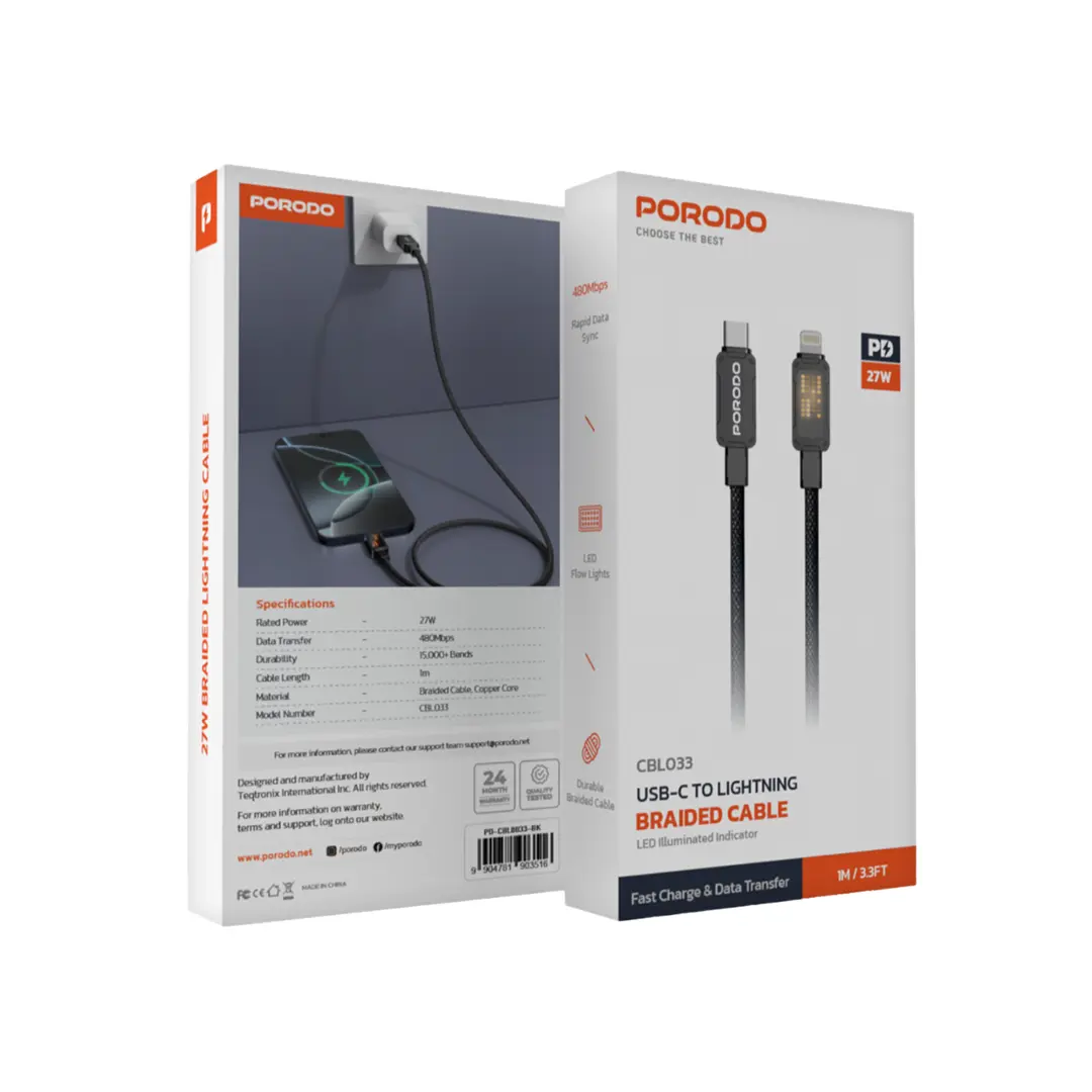 Porodo USB-C to USB-C/Lightning Braided Cable 2 Porodo USB-C to USB-C/Lightning Braided Cable - Image 2