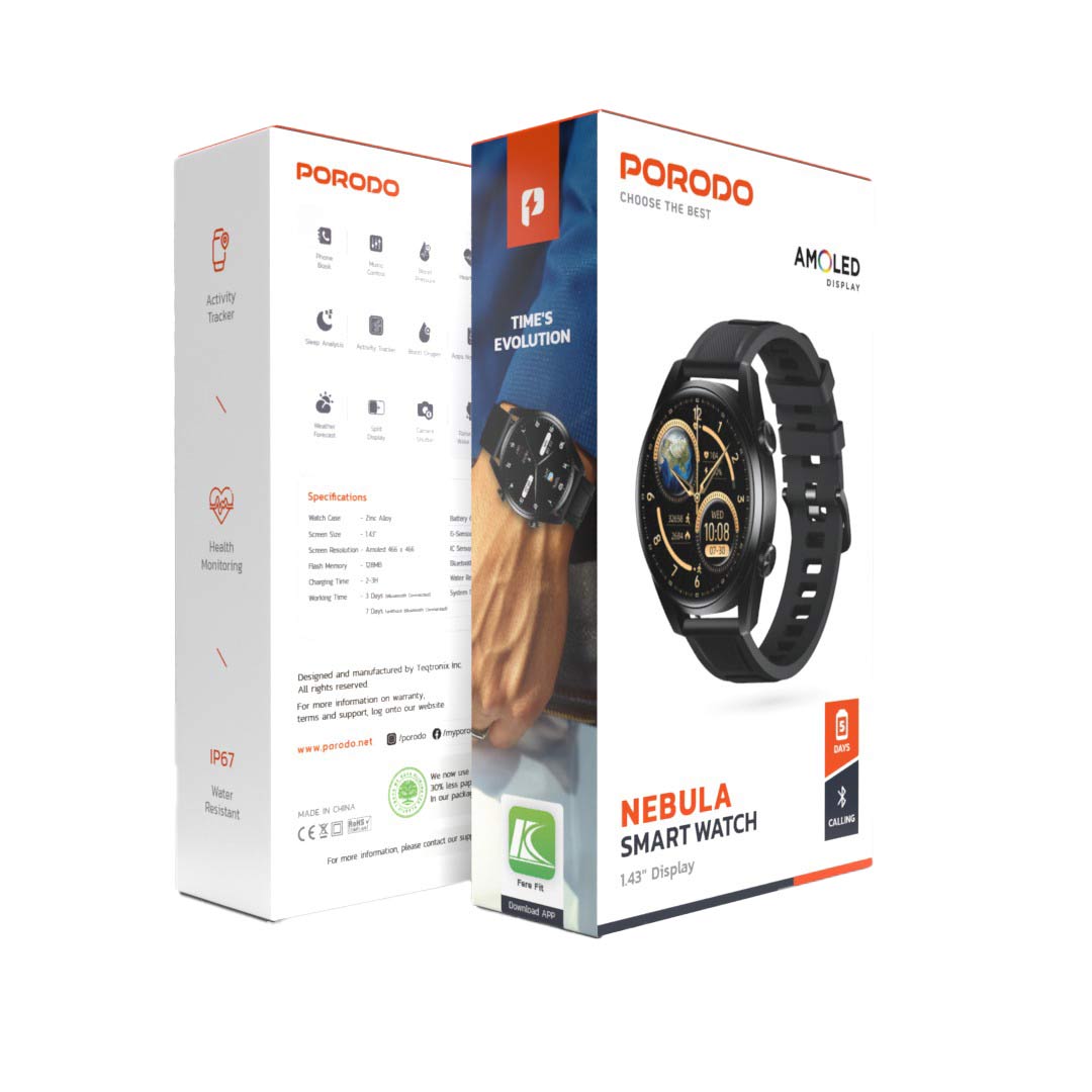 Porodo Nebula Smart Watch Black dial with Black Silicone Band 3 Porodo Nebula Smart Watch Black dial with Black Silicone Band - Image 3