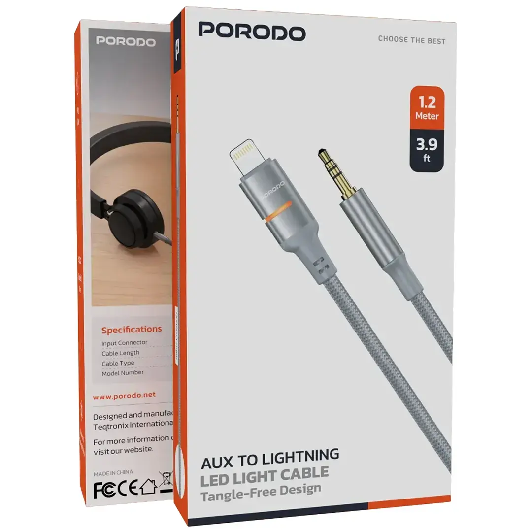 Porodo AUX to Lightning & USB-C LED Light Cable 2 Porodo AUX to Lightning & USB-C LED Light Cable - Image 2