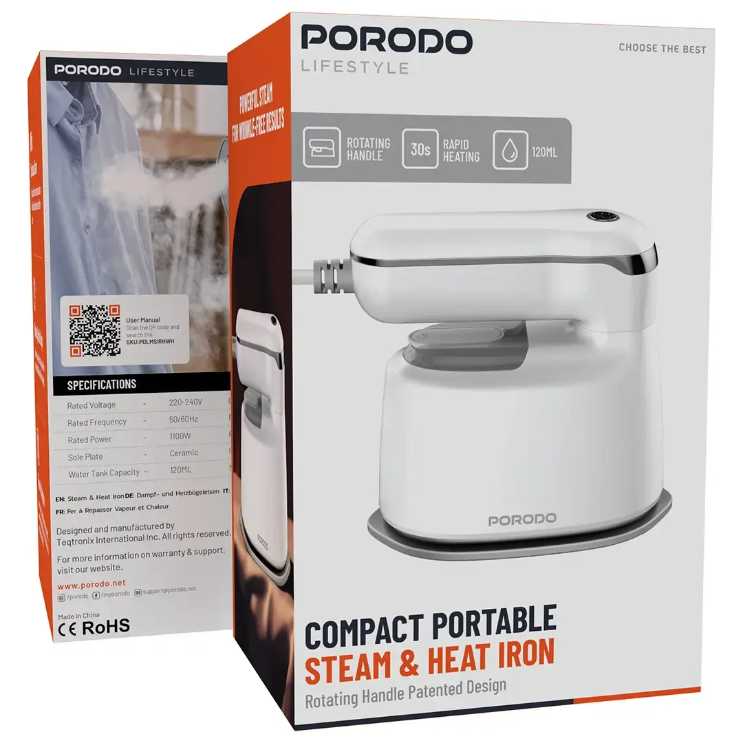 Porodo Lifestyle Mini Steam Iron 1000W UK with Rotatable Handle 4 Porodo Lifestyle Mini Steam Iron 1000W UK with Rotatable Handle - Image 4