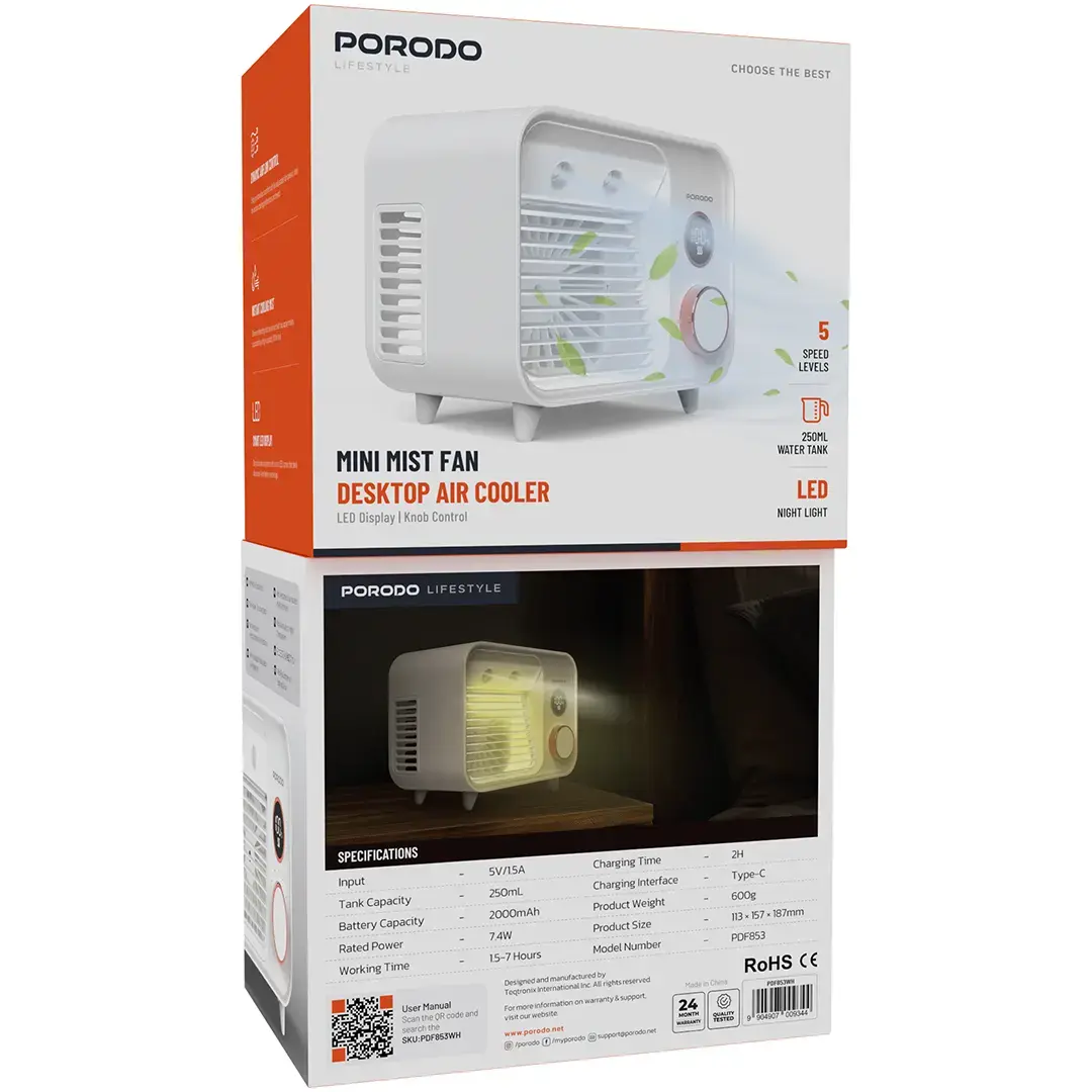 Porodo Lifestyle Mini Mist Fan Desktop Air Cooler 2 Porodo Lifestyle Mini Mist Fan Desktop Air Cooler - Image 2