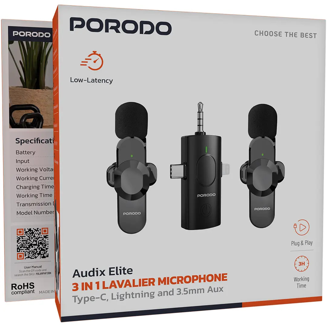 Porodo Audix Elite 3 In 1 Lavalier Microphone 3 Porodo Audix Elite 3 In 1 Lavalier Microphone - Image 3