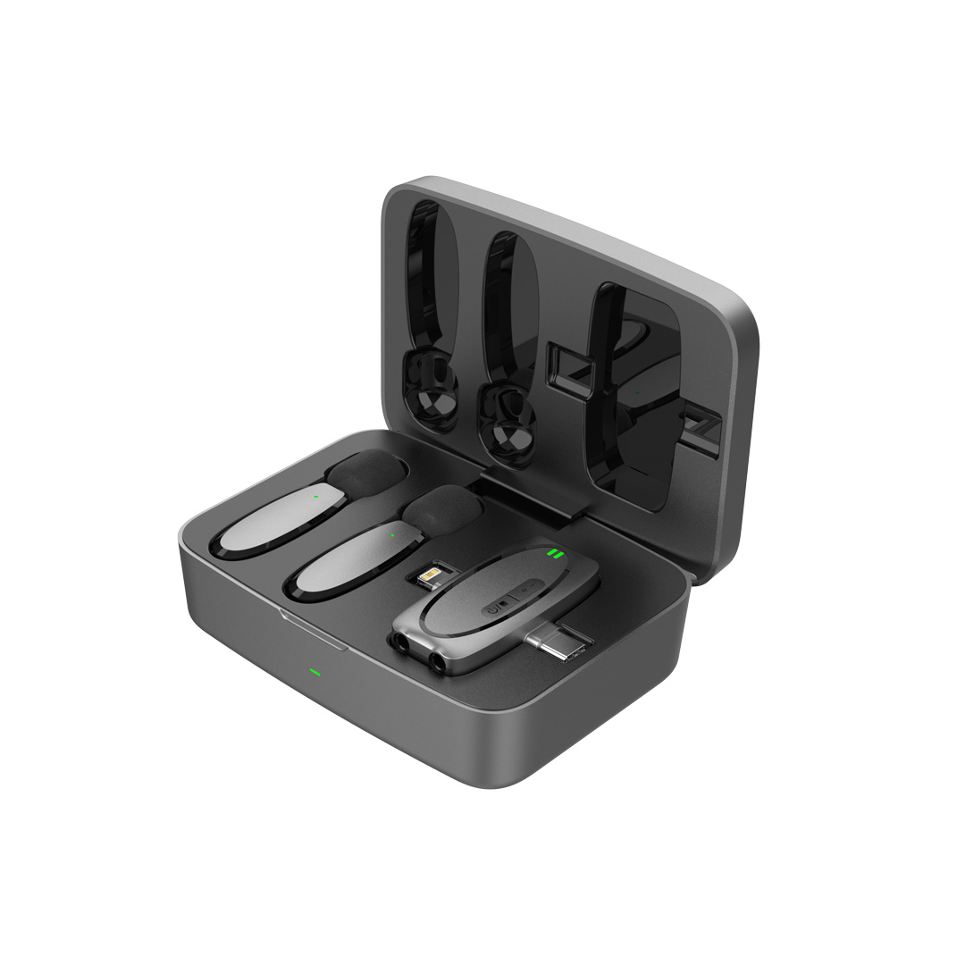 Porodo Dual Connector Lavalier Microphone Dual Mic with Charging Case- Black 3 Porodo Dual Connector Lavalier Microphone Dual Mic with Charging Case- Black - Image 3