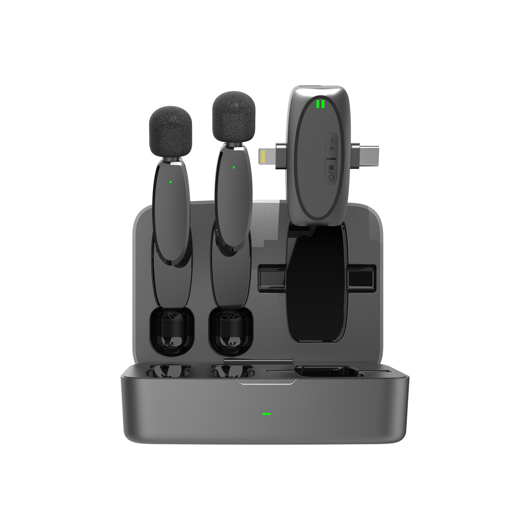Porodo Dual Connector Lavalier Microphone Dual Mic with Charging Case- Black 4 Porodo Dual Connector Lavalier Microphone Dual Mic with Charging Case- Black - Image 4