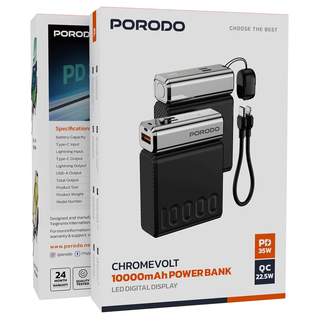 Porodo Chrome Volt 10000mAh Power Bank 5 Porodo Chrome Volt 10000mAh Power Bank - Image 5
