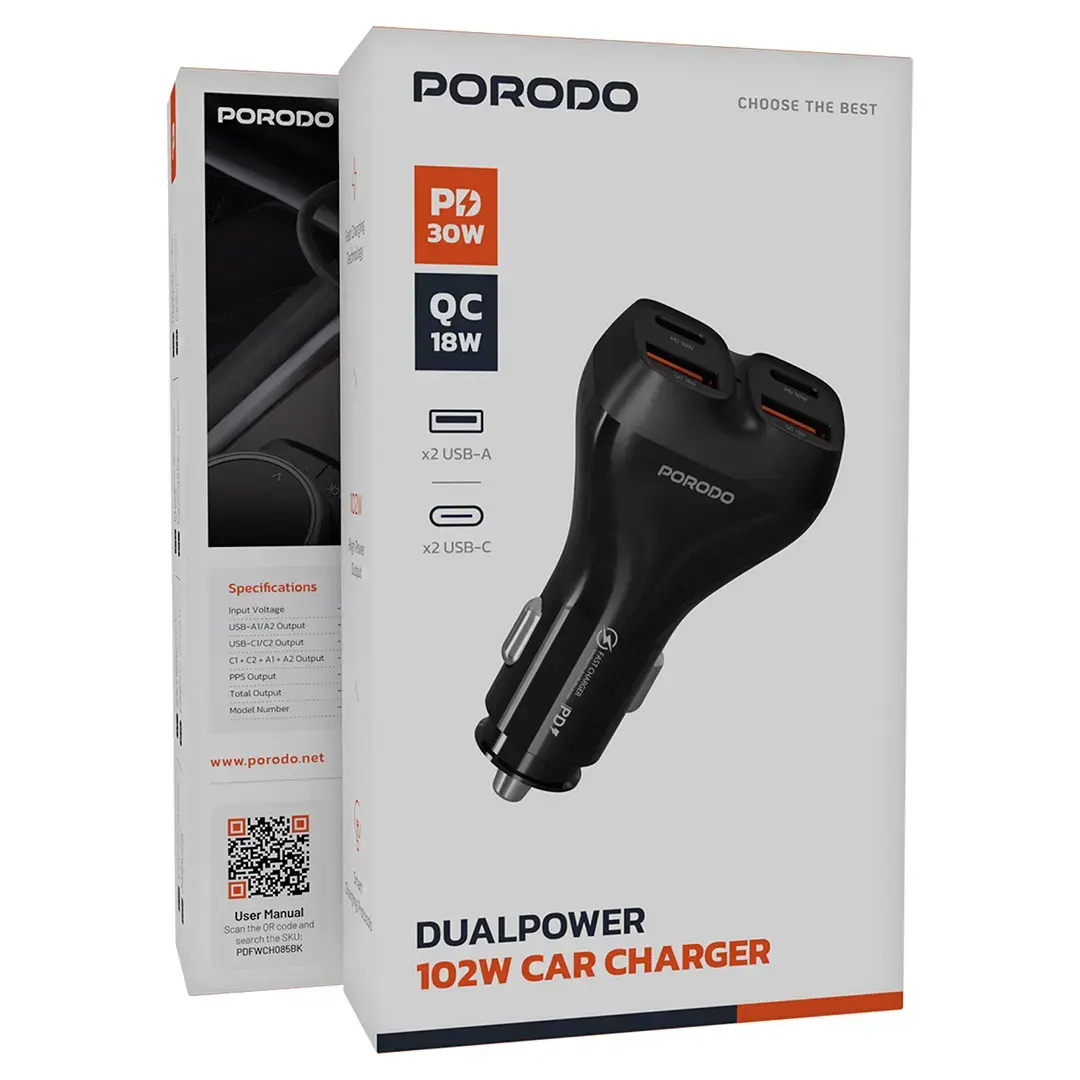 Porodo Dualpower 102W Car Charger 3 Porodo Dualpower 102W Car Charger - Image 3