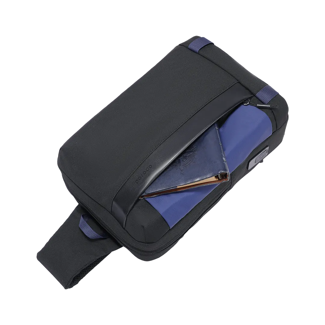 Porodo Lifestyle Cross Body Sling Bag with Fingerprint Lock - Black/Blue 2 Porodo Lifestyle Cross Body Sling Bag with Fingerprint Lock - Black/Blue - Image 2