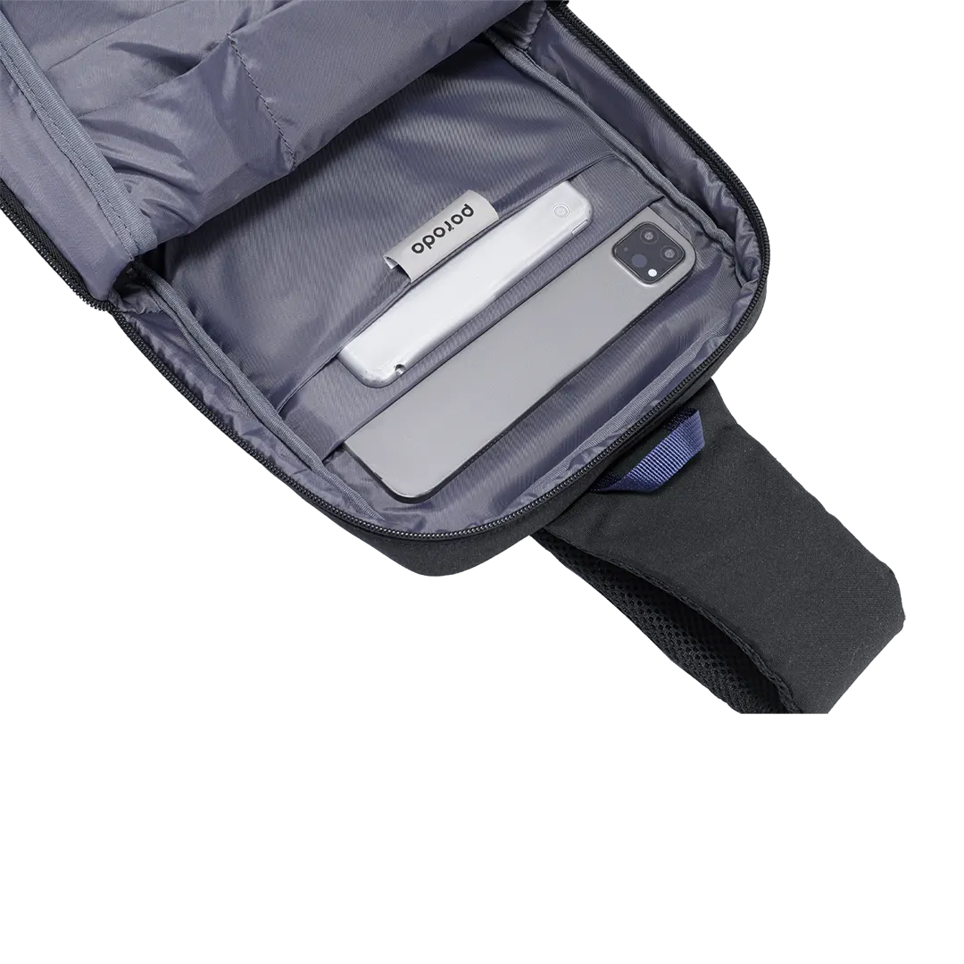 Porodo Lifestyle Cross Body Sling Bag with Fingerprint Lock - Black/Blue 3 Porodo Lifestyle Cross Body Sling Bag with Fingerprint Lock - Black/Blue - Image 3
