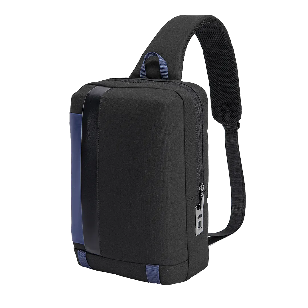 Porodo Lifestyle Cross Body Sling Bag with Fingerprint Lock - Black/Blue 6 Porodo Lifestyle Cross Body Sling Bag with Fingerprint Lock - Black/Blue - Image 6
