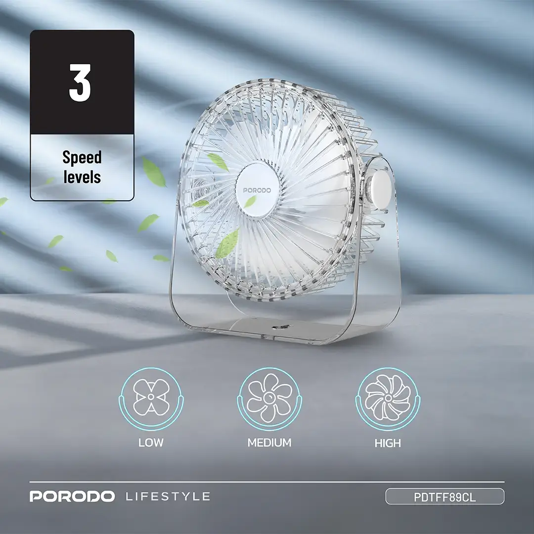 Porodo Lifestyle Portable Transparent Cooling Fan - Clear 5 Porodo Lifestyle Portable Transparent Cooling Fan - Clear - Image 5