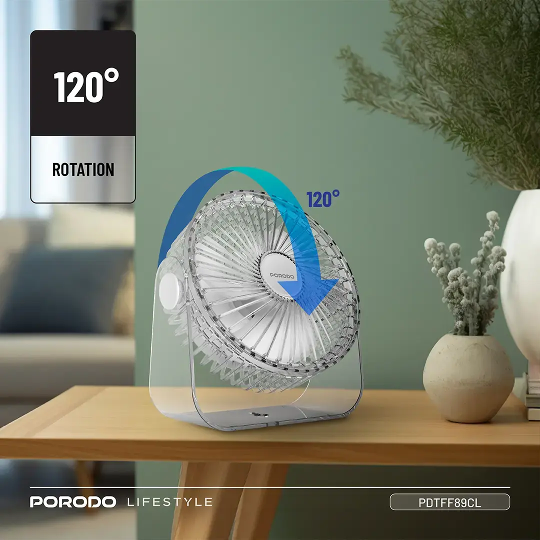 Porodo Lifestyle Portable Transparent Cooling Fan - Clear 6 Porodo Lifestyle Portable Transparent Cooling Fan - Clear - Image 6