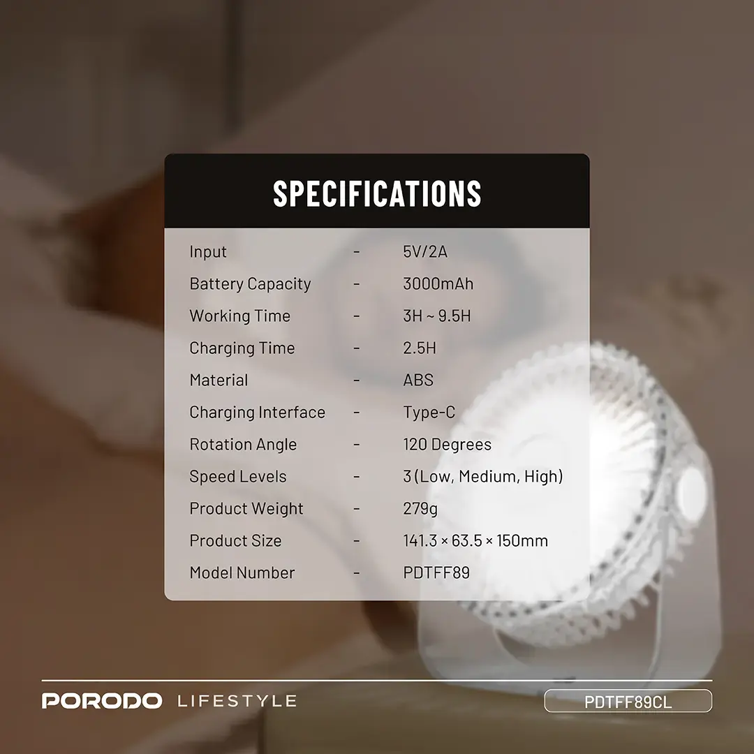 Porodo Lifestyle Portable Transparent Cooling Fan - Clear 2 Porodo Lifestyle Portable Transparent Cooling Fan - Clear - Image 2