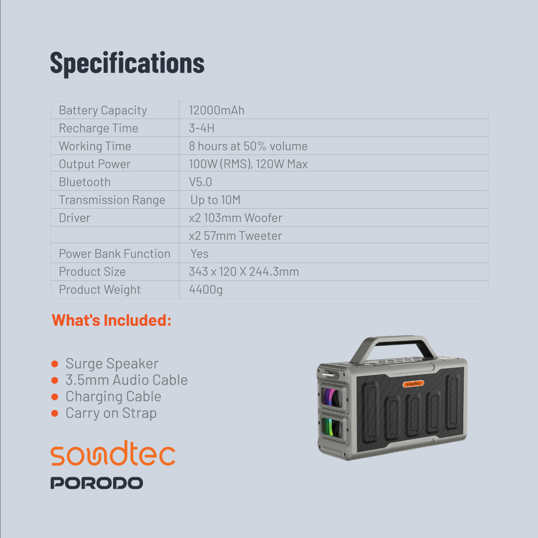Porodo Soundtec Surge 2.2 Channel Party Speaker 5 Porodo Soundtec Surge 2.2 Channel Party Speaker - Image 5