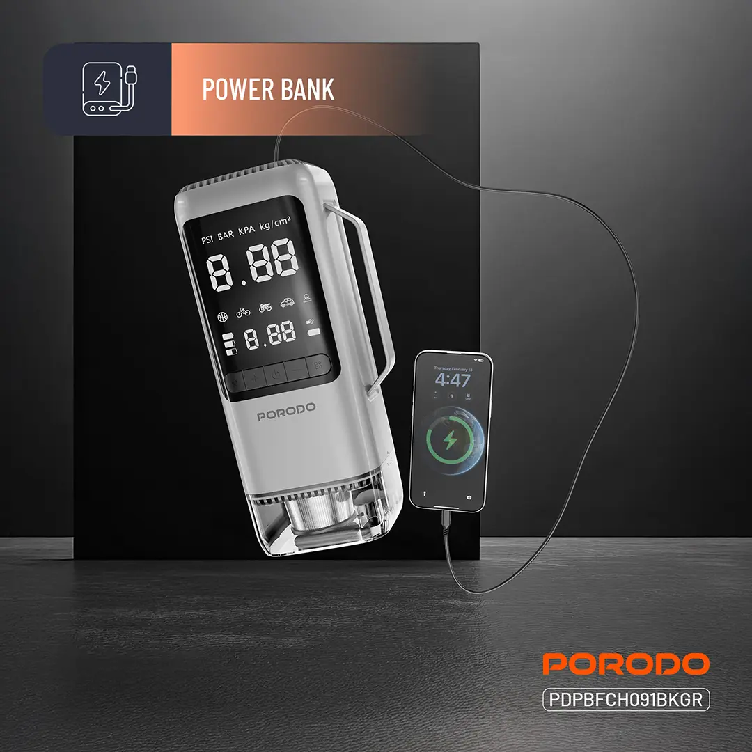 Porodo Multi-Function 6-In-1 Power Tool Jump Starter with Air Compressor & Power Bank - Black Gray 5 Porodo Multi-Function 6-In-1 Power Tool Jump Starter with Air Compressor & Power Bank - Black Gray - Image 5