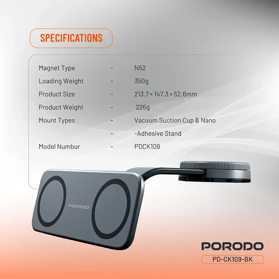 Porodo Vacuum & Adhesive Magnetic Car Mount 2 Porodo Vacuum & Adhesive Magnetic Car Mount - Image 2