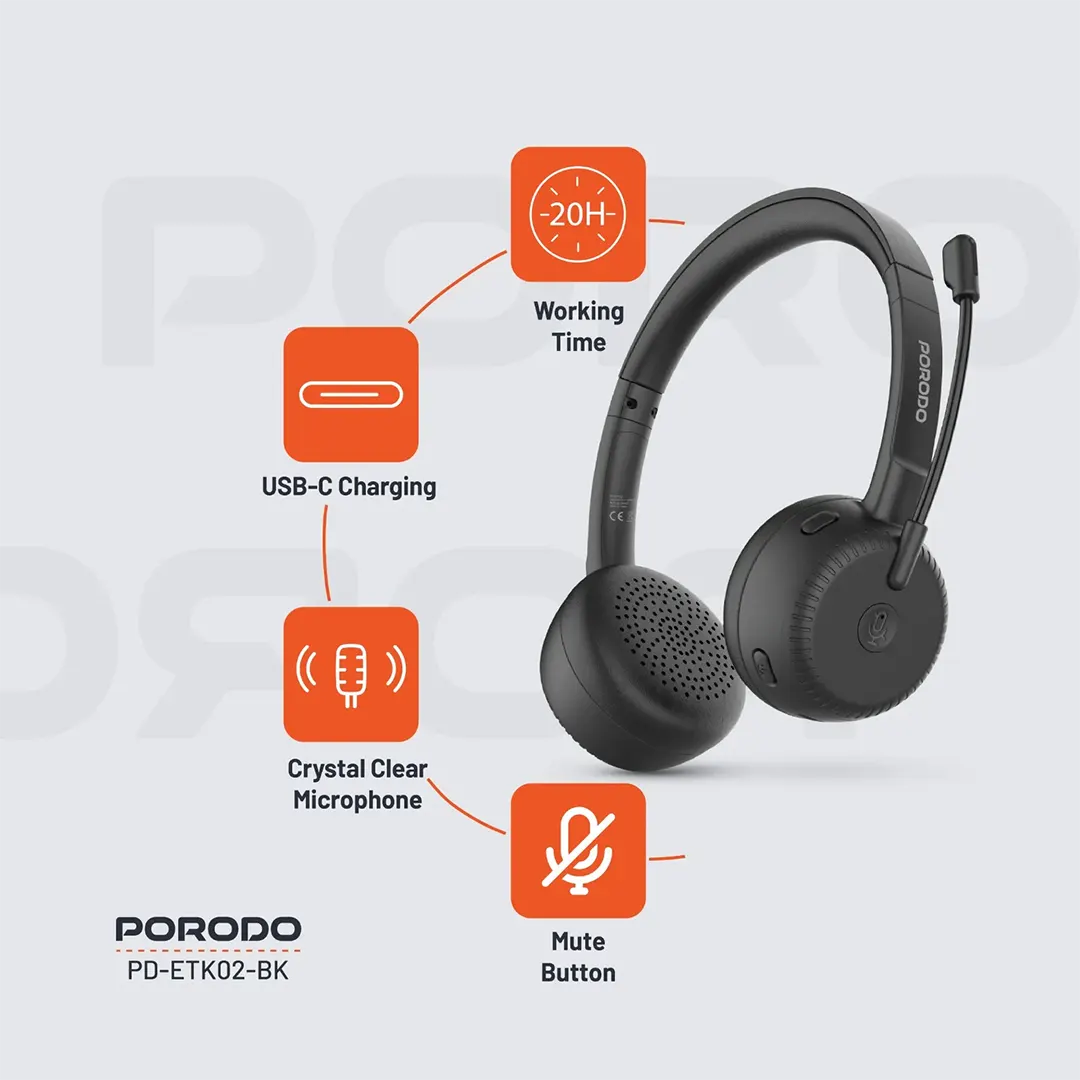 Porodo Office Wireless Headset 2 Porodo Office Wireless Headset - Image 2