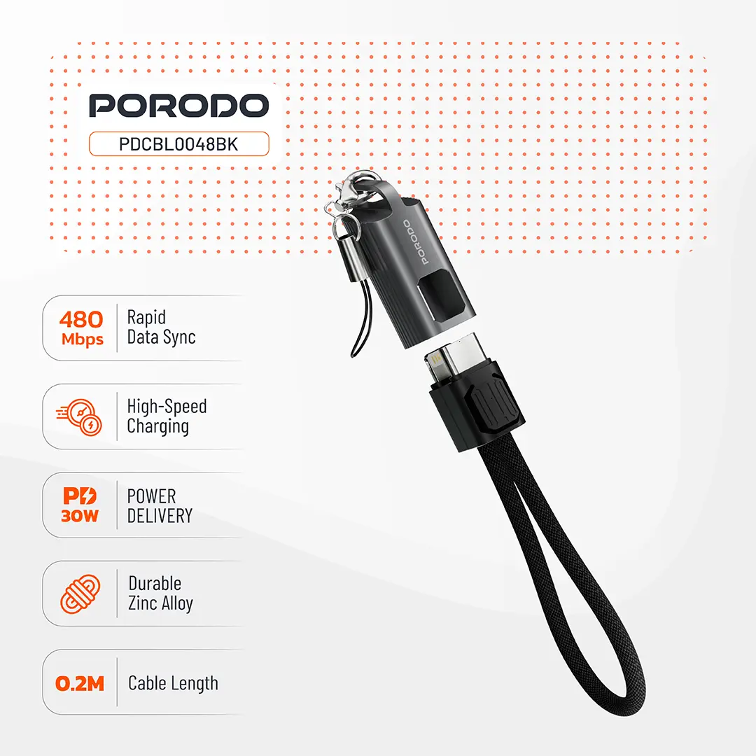 Porodo Chargeloop Keychain Data Cable USB-C to Lightning 3 Porodo Chargeloop Keychain Data Cable USB-C to Lightning - Image 3