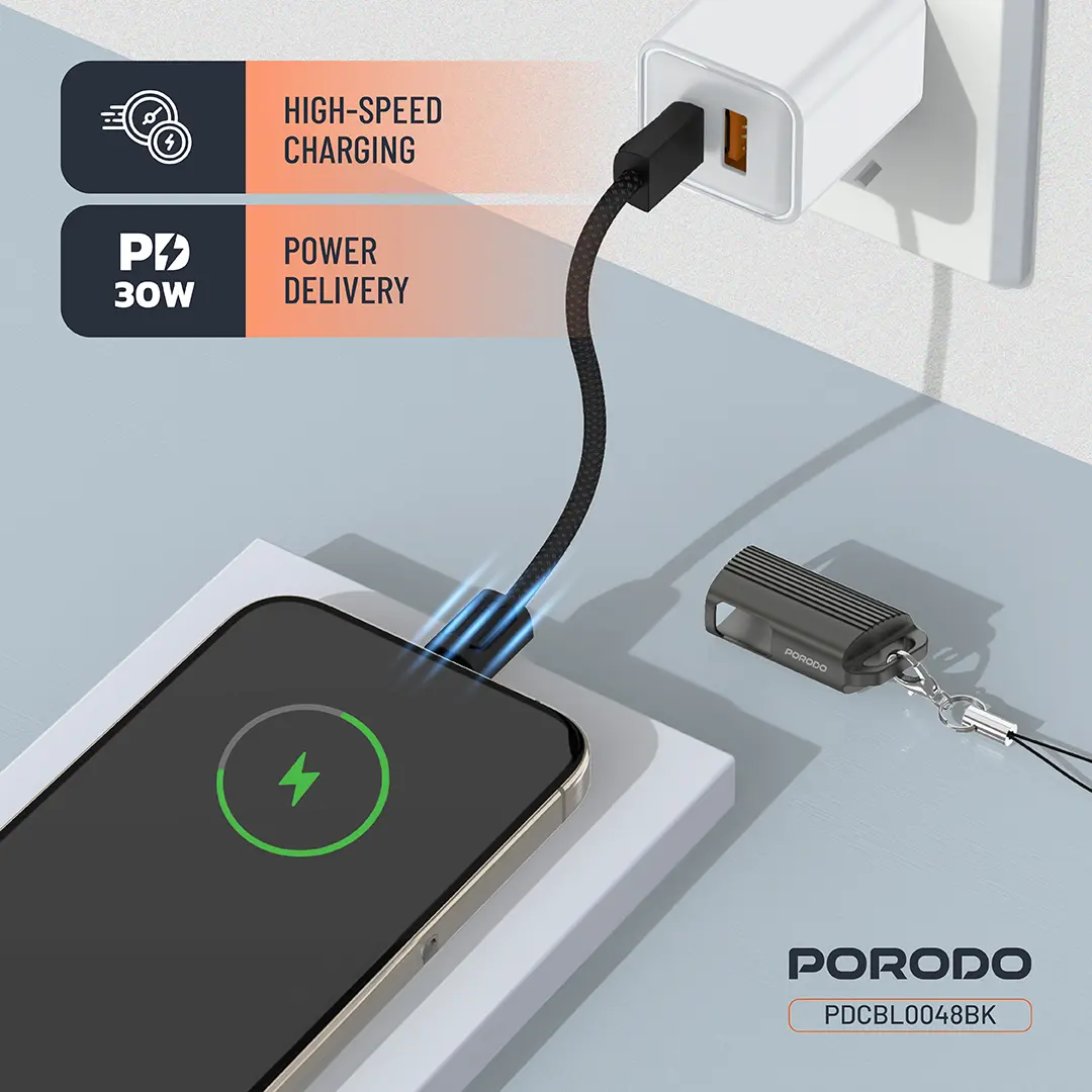 Porodo Chargeloop Keychain Data Cable USB-C to Lightning 6 Porodo Chargeloop Keychain Data Cable USB-C to Lightning - Image 6