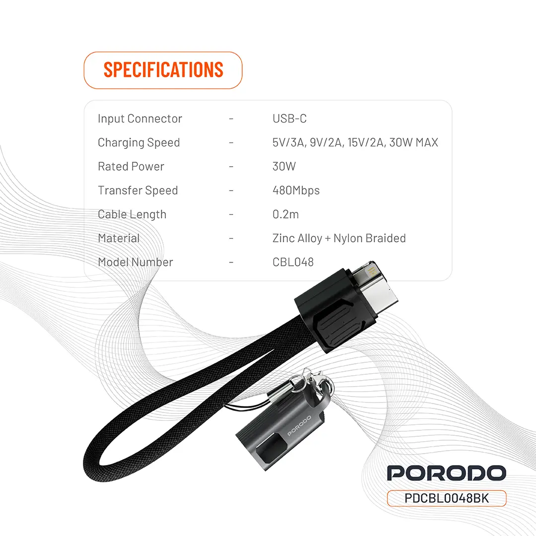 Porodo Chargeloop Keychain Data Cable USB-C to Lightning 2 Porodo Chargeloop Keychain Data Cable USB-C to Lightning - Image 2