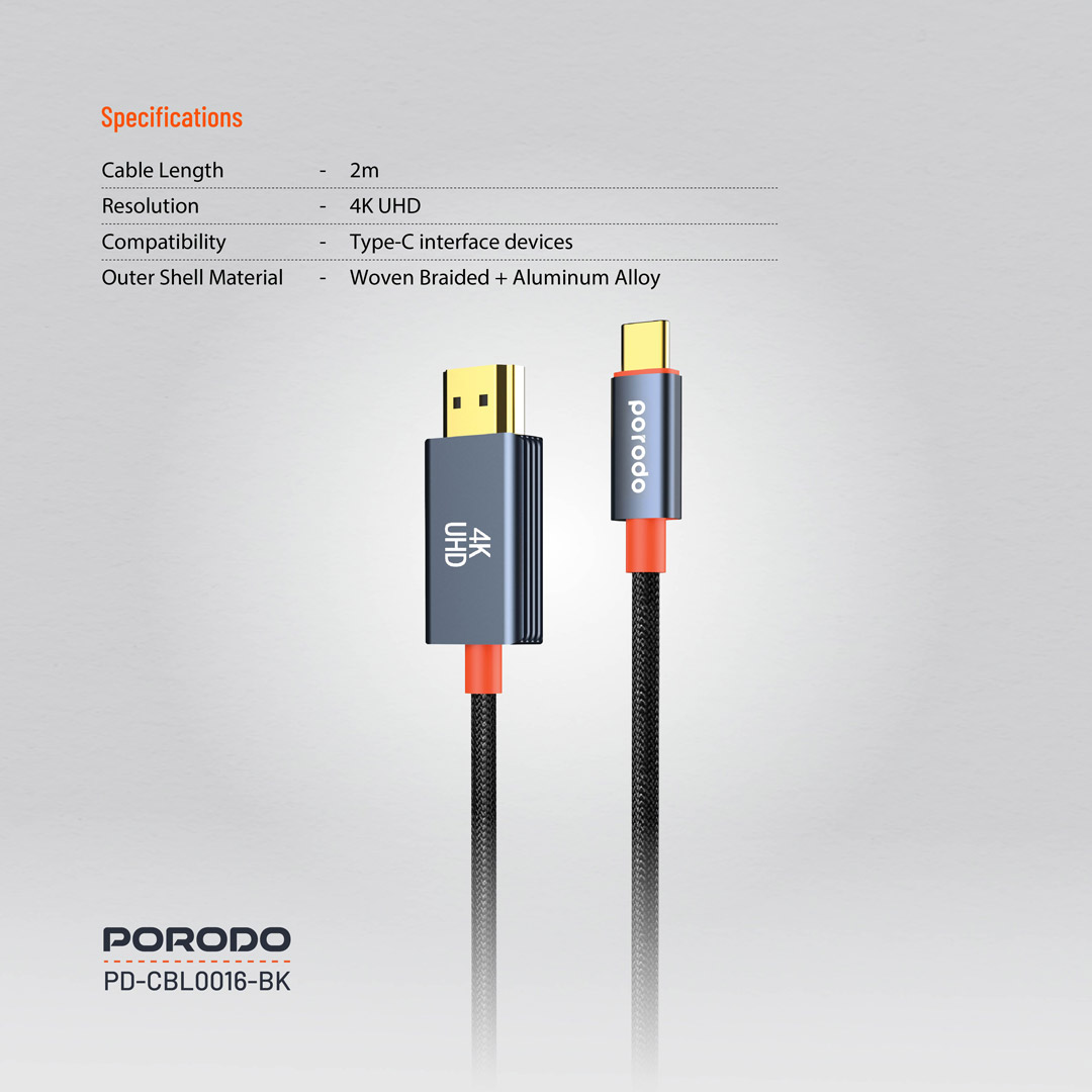Porodo Woven Cable Type-C to HDMI 2 Porodo Woven Cable Type-C to HDMI - Image 2