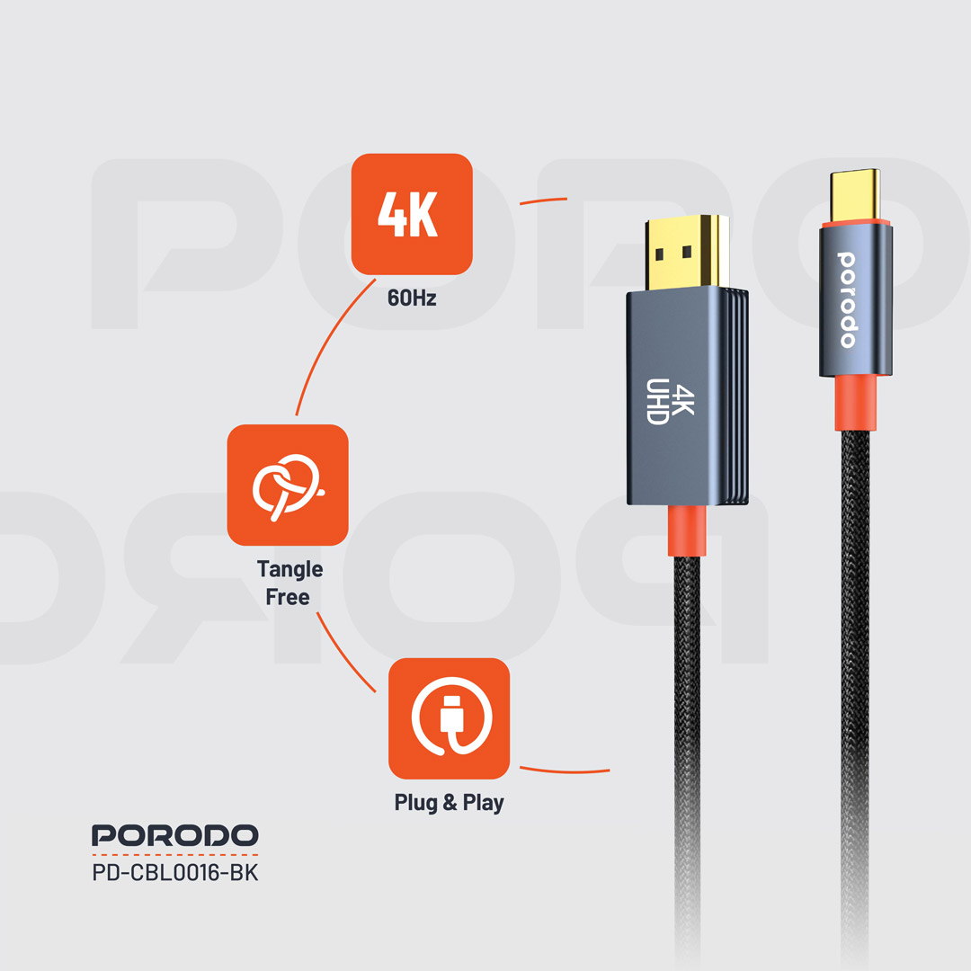 Porodo Woven Cable Type-C to HDMI 3 Porodo Woven Cable Type-C to HDMI - Image 3