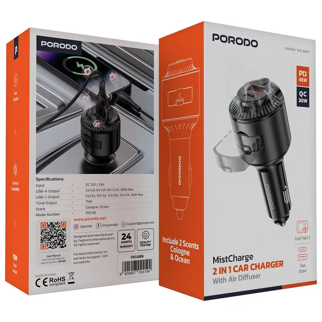 Porodo MistCharge 2-in-1 Car Charger with Air Diffuser 4 Porodo MistCharge 2-in-1 Car Charger with Air Diffuser - Image 4
