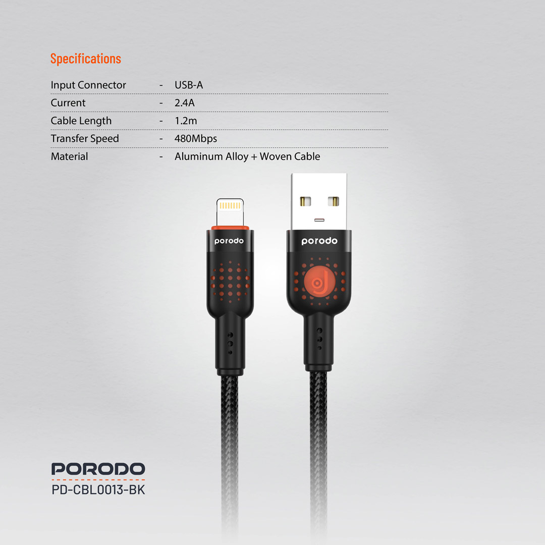 Porodo Braided Cable USB-A to Lightning 2 Porodo Braided Cable USB-A to Lightning - Image 2
